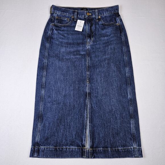 J.Crew High Rise Denim Front Slit Midi Skirt Womens 4 Pencil Western CB967 Jean - Picture 1 of 16
